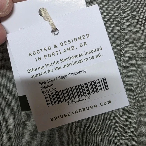 Bridge & Burns The Bea Short Sleeve Button Up Shirt Sage Chambray Sz M NWT $108 - Picture 4 of 8